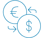 Ikoni: Punnan ja dollarin valuuttaikonit ympyröissä.