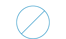 Ikon: en ring med en linje tvärsöver som allmänt tolkas som en spärrsymbol.